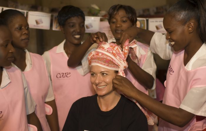 Debra at a hair salon in Zimbabwe